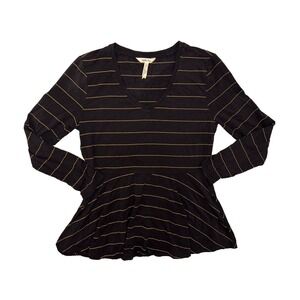 Z2 Matilda Jane Women's Shirt Top Black Gold Stripe Peplum Large Soft Jersey